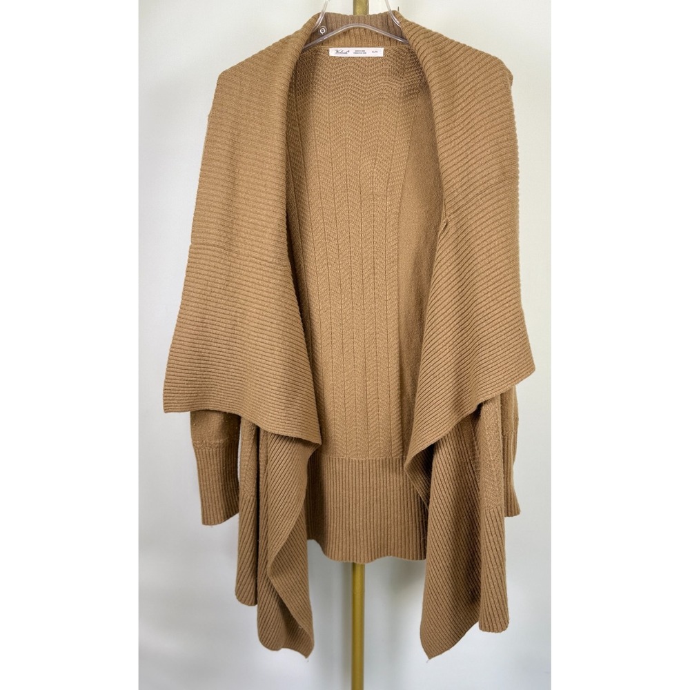 Woolrich Women's XL‎ Tan Open Front Cardigan Sweater Rib Knit Shawl Collar Wool